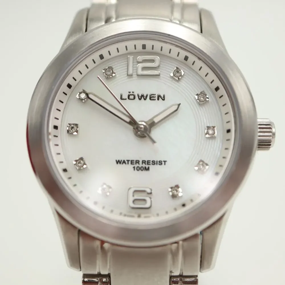 Lowen Swiss Stainless Steel 27mm Watch Genuine Diamonds Sapphire Crystal 100M
